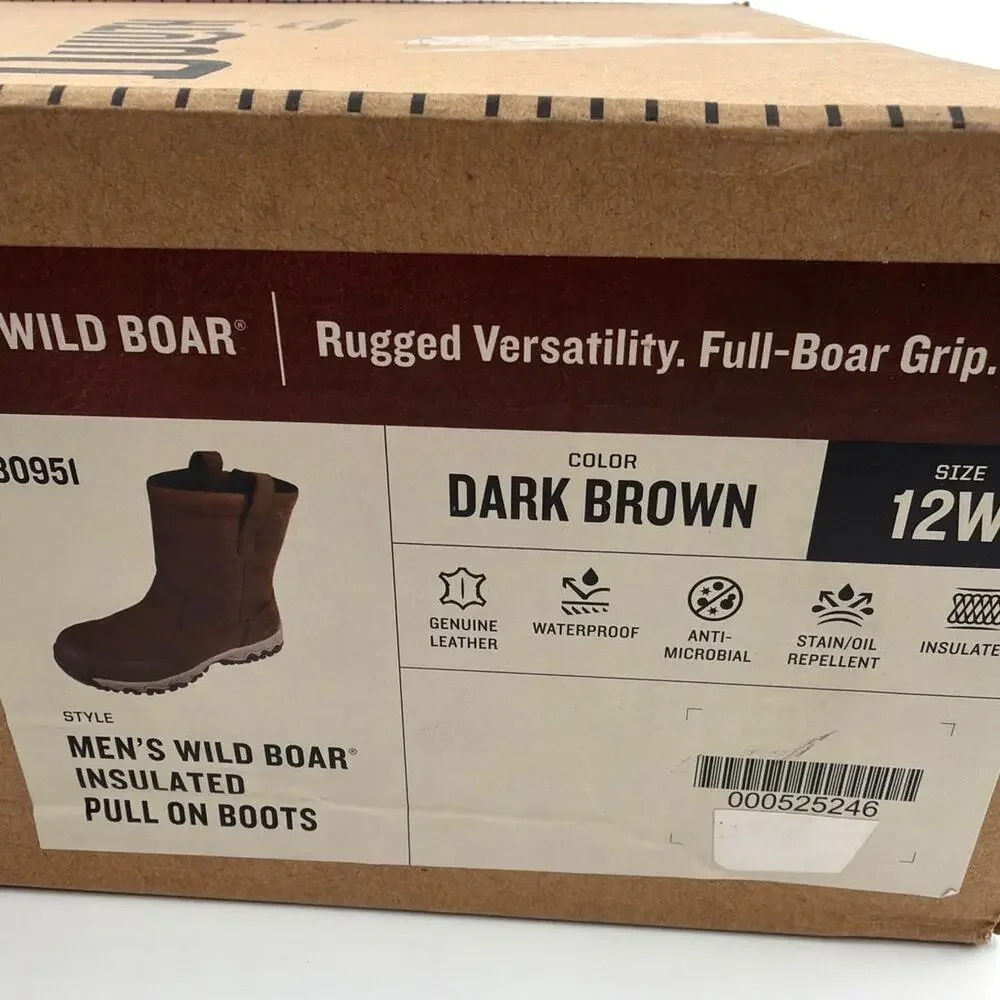Duluth Men's Dark Brown Wild Boar Insulated Pull On Boots Size 12W